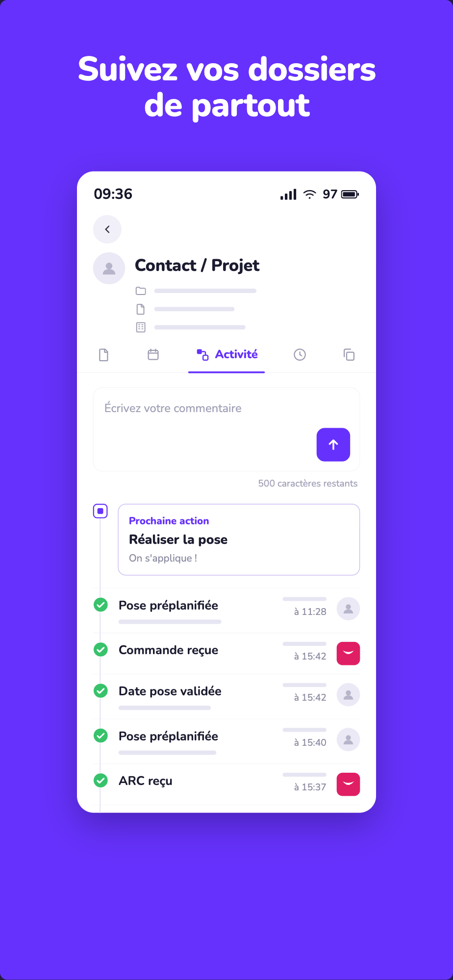 Krafteo, suivi d’activité d’un dossier