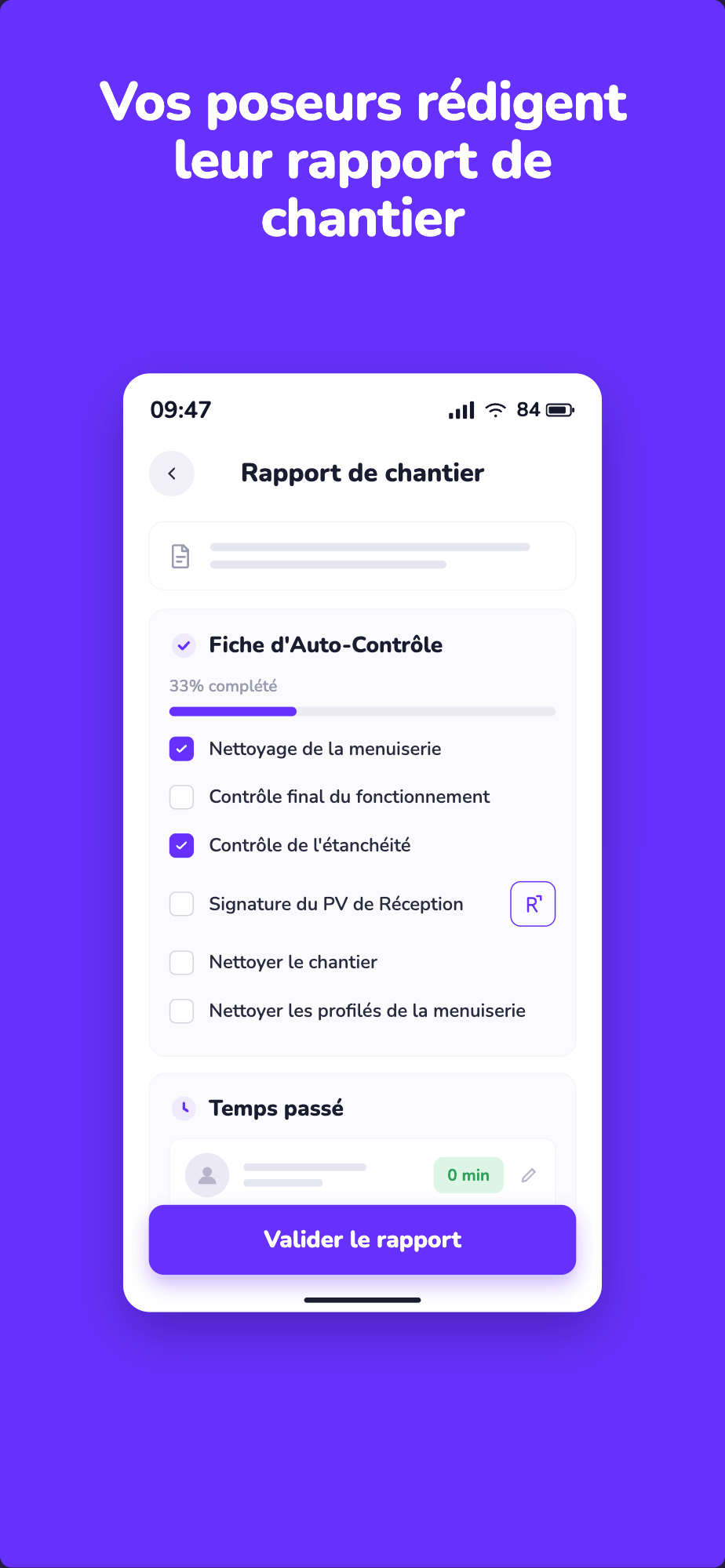 Krafteo, rapport de chantier